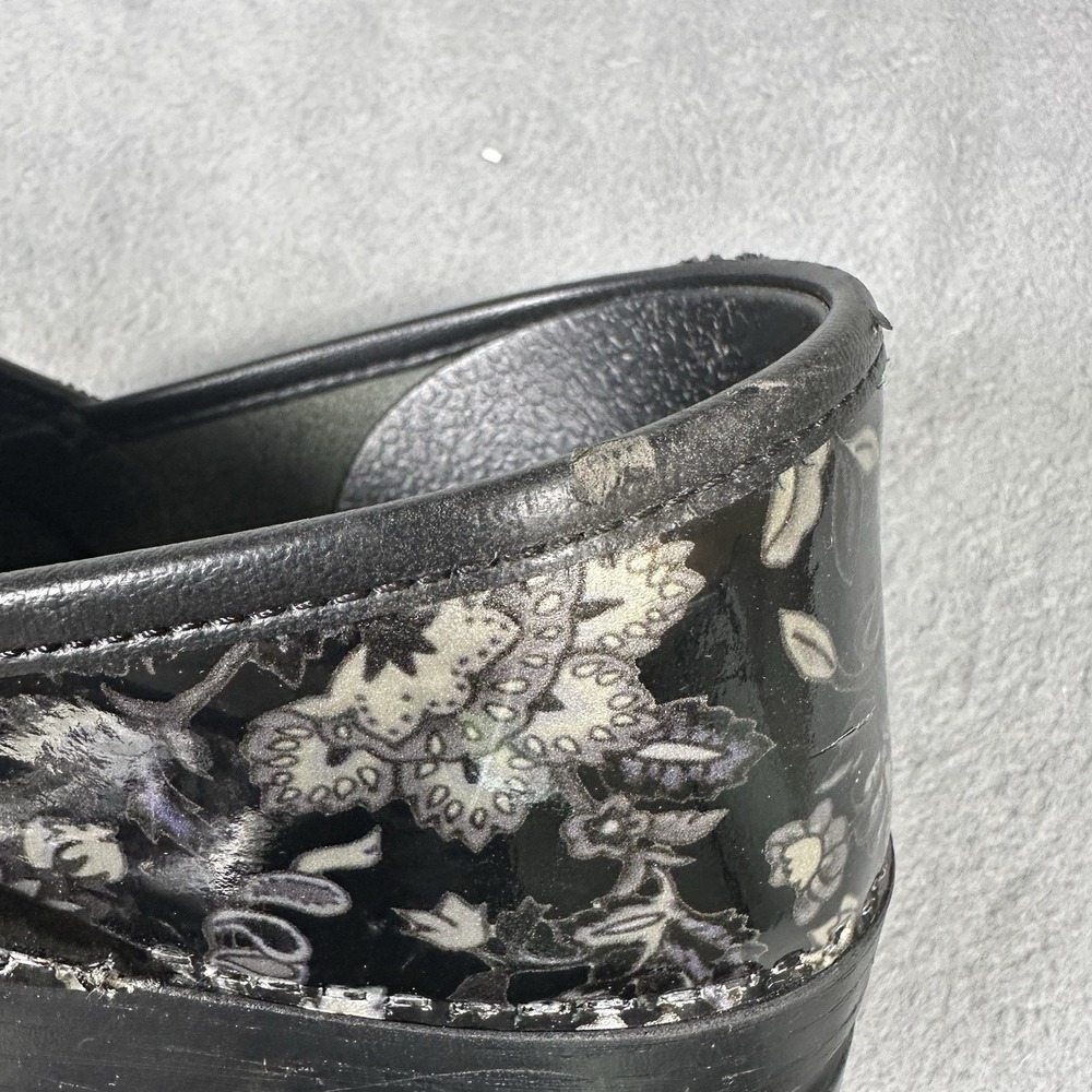 Dansko Professional Floral Patent Leather Clogs Black Silver EU 43 US 12.5 - Picture 4 of 7